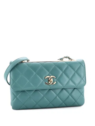 Pre-owned Chanel Trendy Cc Flap Bag Quilted Lambskin Medium Shoulder Bag In Green