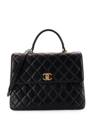 Pre-owned Chanel Trendy Cc Top Handle Bag Quilted Lambskin Large Satchel In Black