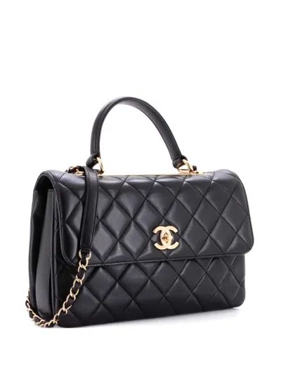 Pre-owned Chanel Trendy Cc Top Handle Bag Quilted Lambskin Medium Satchel In Black