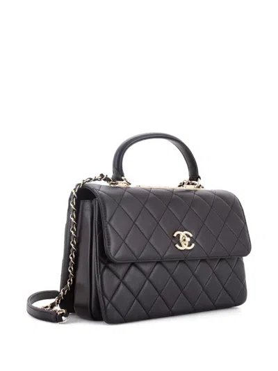 Pre-owned Chanel Trendy Cc Top Handle Bag Quilted Lambskin Medium Satchel In Black