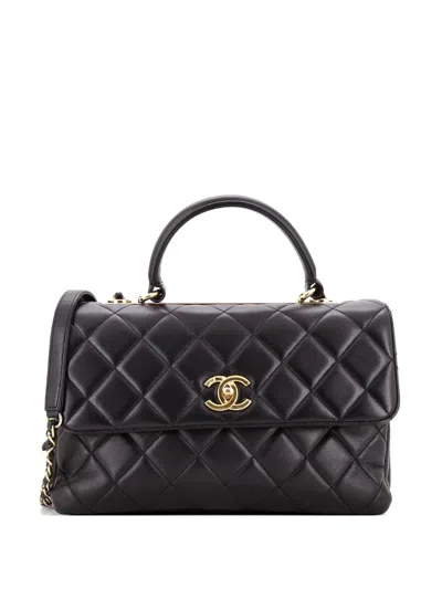 Pre-owned Chanel Trendy Cc Top Handle Bag Quilted Lambskin Medium Satchel In Black