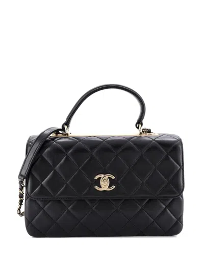 Pre-owned Chanel Trendy Cc Top Handle Bag Quilted Lambskin Medium Satchel In Black