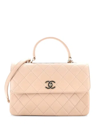 Pre-owned Chanel Trendy Cc Top Handle Bag Quilted Lambskin Medium Satchel In Neutral