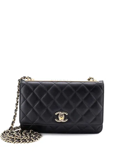 Pre-owned Chanel Trendy Cc Wallet On Chain Quilted Lambskin Crossbody Bag In Black