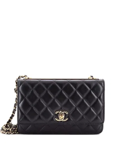 Pre-owned Chanel Trendy Cc Wallet On Chain Quilted Lambskin Crossbody Bag In Black