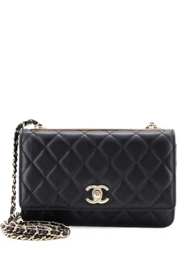 Pre-owned Chanel Trendy Cc Wallet On Chain Quilted Lambskin Crossbody Bag In Black
