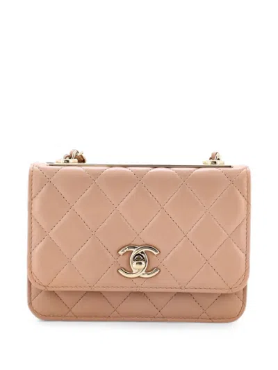Pre-owned Chanel Trendy Cc Wallet On Chain Quilted Lambskin Mini Crossbody Bag In Neutrals