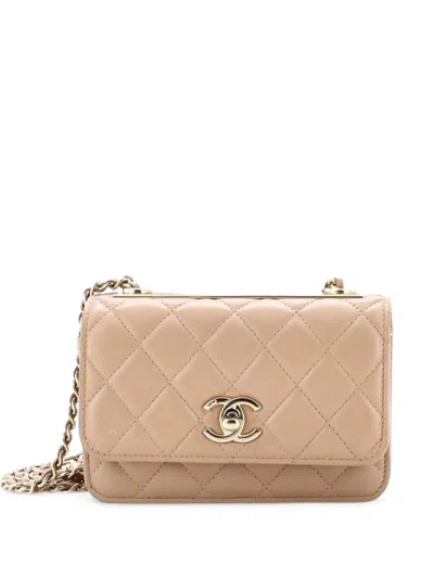 Pre-owned Chanel Trendy Cc Wallet On Chain Quilted Lambskin Mini Crossbody Bag In Neutrals