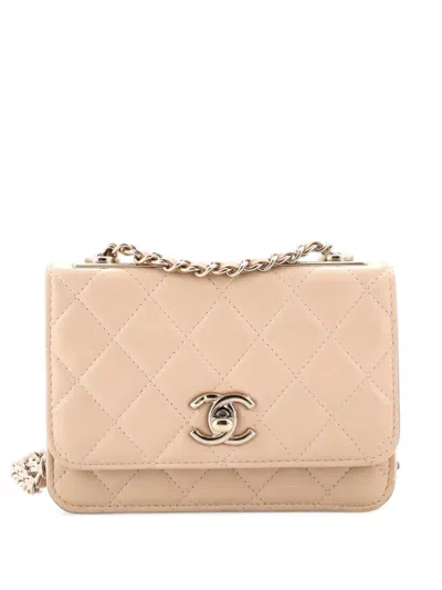 Pre-owned Chanel Trendy Cc Wallet On Chain Quilted Lambskin Mini Crossbody Bag In Neutrals