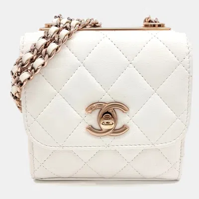 Pre-owned Chanel Trendy Cc White Leather Mini Crossbody Bag