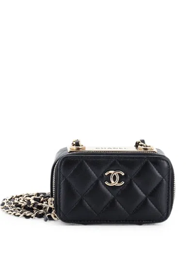 Pre-owned Chanel Trendy Cc Zip Card Holder On Chain Quilted Lambskin Crossbody Bag In Black