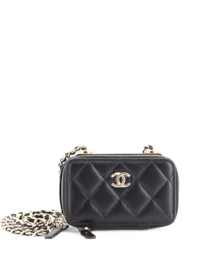 Pre-owned Chanel Trendy Cc Zip Card Holder On Chain Quilted Lambskin Crossbody Bag In Black