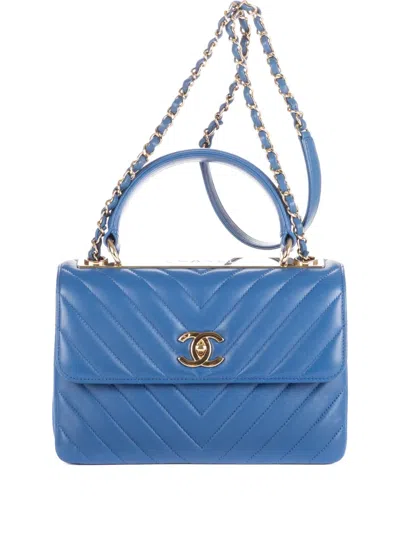 Pre-owned Chanel Trendy Chevron-quilted Shoulder Bag In Blue