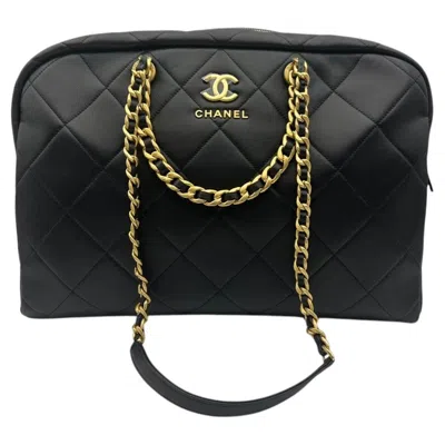 Pre-owned Chanel Trendy Maxi Bowling Bag Black Leather Shoulder Bag