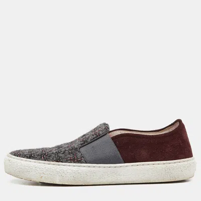Pre-owned Chanel Tri Color Tweed And Suede Slip On Sneakers Size 36 In Multicolor