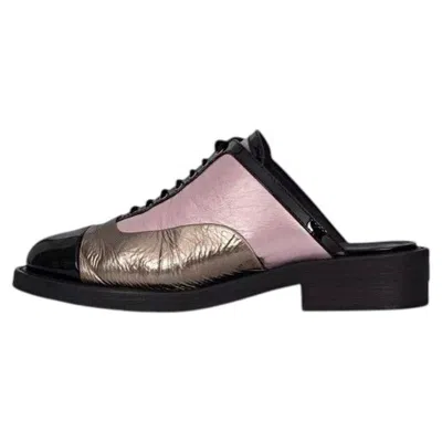 Pre-owned Chanel Tricolor Lace-up Clogs Sz.38.5 In Black