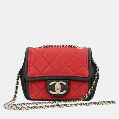 Pre-owned Chanel Tricolor Quilted Lambskin Mini Graphic Flap Bag In Black