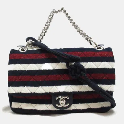 Pre-owned Chanel Tricolour Cotton Cc Jersey Rope Flap Bag In Multicolor