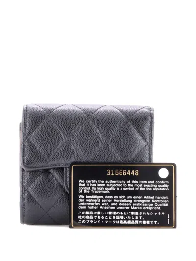 Pre-owned Chanel Trifold Flap Wallet Quilted Lambskin Small Wallets In Black