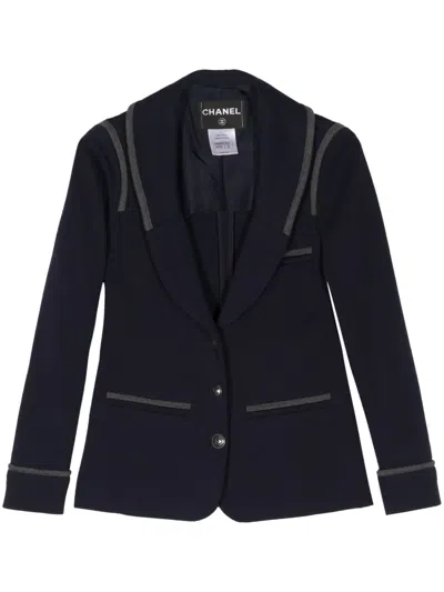 Pre-owned Chanel Trim Appliqué Shawl Lapels Blazer In Blue