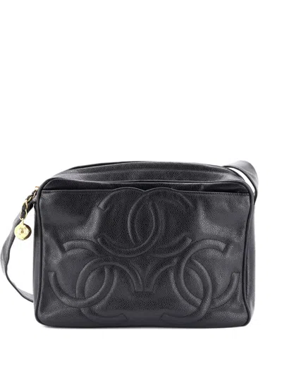Pre-owned Chanel Triple Cc Camera Caviar Medium Shoulder Bag In Black