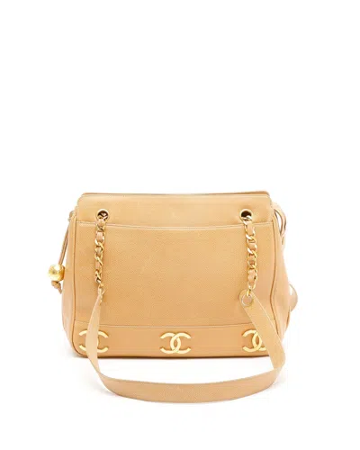 Pre-owned Chanel Triple Cc Caviar Shoulder Bag In Sand