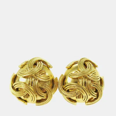 Pre-owned Chanel Triple Cc Earrings Clip-on Gold
