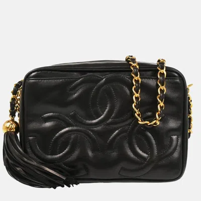 Pre-owned Chanel Triple Cc Mini Black Lambskin Camera Bag