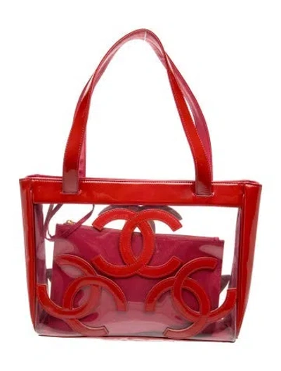 Pre-owned Chanel Triple Cc Pvc Tote In Red