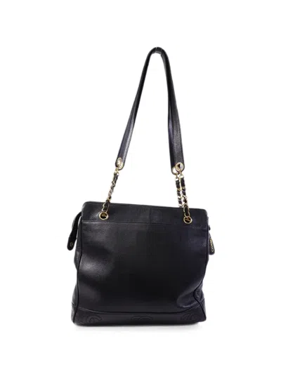 Pre-owned Chanel Triple Cc Turn-lock Calfksin Tote Bag In Black