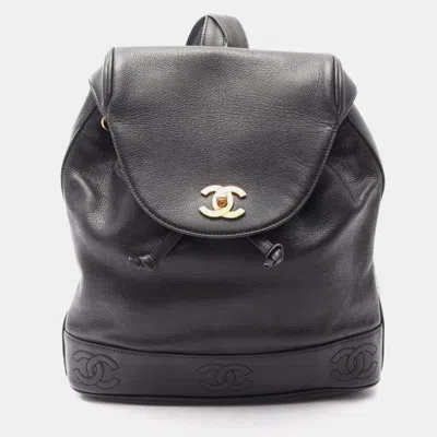 Pre-owned Chanel Triple Coco Caviar Leather Backpack In Black