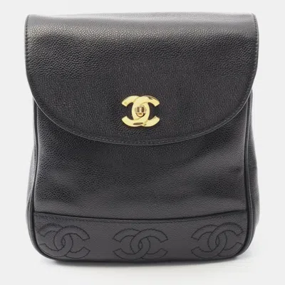 Pre-owned Chanel Triple Coco Chain Backpack Bag In Calfskin Leather Black