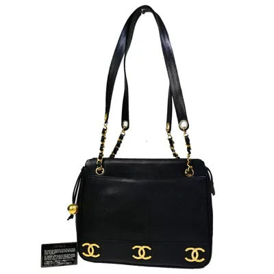 Pre-owned Chanel Triple Coco Leather Shoulder Bag () In Black