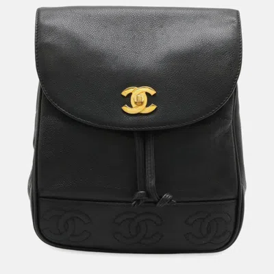 Pre-owned Chanel Triple Coco Mark Black Caviar Leather Backpack