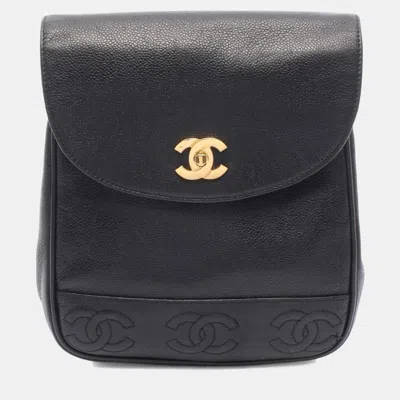 Pre-owned Chanel Triple Coco Mark Black Caviar Leather Backpack Bag
