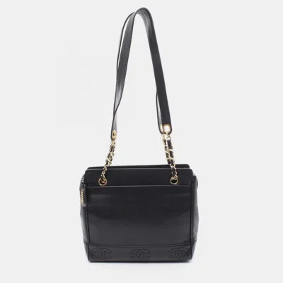 Pre-owned Chanel Triple Coco Mark Chain Shoulder Bag Calfskin Black Ghw Cc