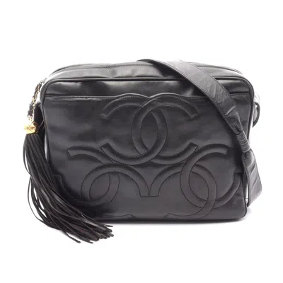 Pre-owned Chanel Triple Coco Mark Leather Shoulder Bag In Black