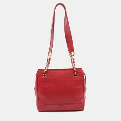 Pre-owned Chanel Triple Coco Mark Shoulder Bag Caviar Skin (grained Calf) Red