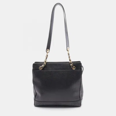 Pre-owned Chanel Triple Coco Mark Shoulder Bag Leather Grained Calfskin Black
