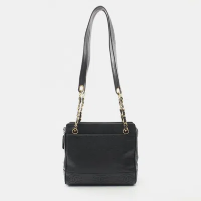 Pre-owned Chanel Triple Coco Tote Chain Shoulder Bag Leather Black