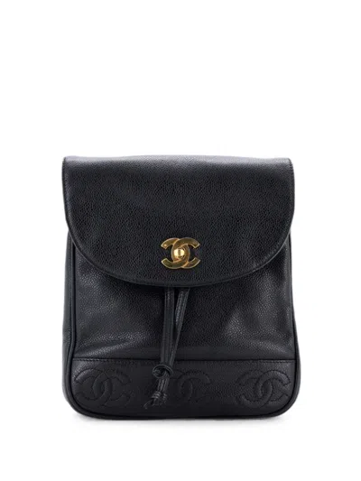 Pre-owned Chanel Triple Stitched Cc Flap Caviar Small Backpack In Black