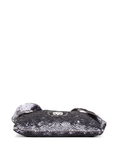 Pre-owned Chanel Trompe L'oeil Cc Evening Bag Sequins Tote Bag In Silver