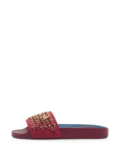 Pre-owned Chanel Tropiconic Cc Chain Slides In Red