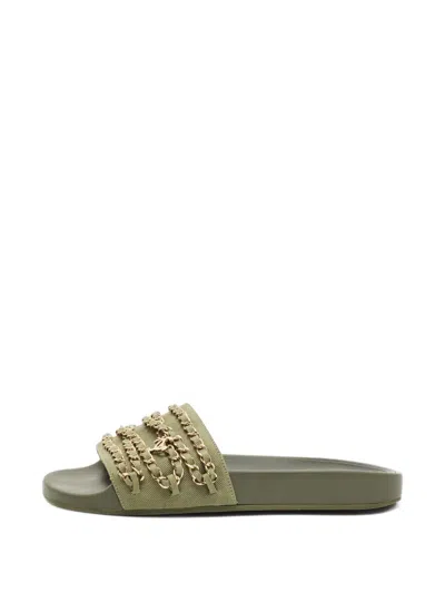 Pre-owned Chanel Tropiconic Chain Slides In Green
