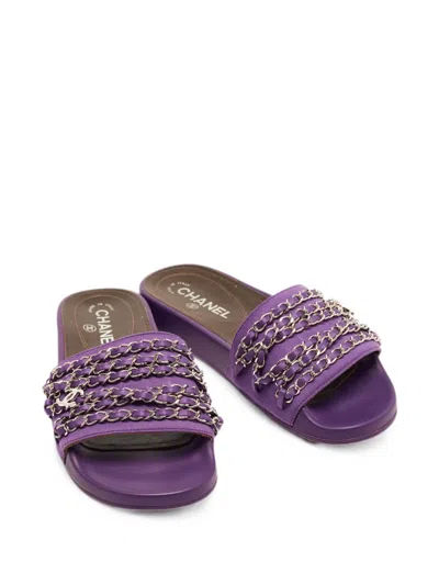 Pre-owned Chanel Tropiconic Chain-link Slides In Purple