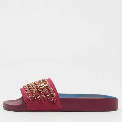 Pre-owned Chanel Tropiconic Size 36 Red Satin Flat Sandals