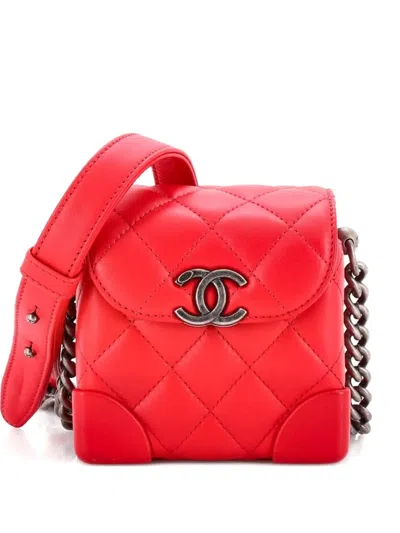 Pre-owned Chanel Trunk-like Quilted Lambskin Mini Crossbody Bag In Red