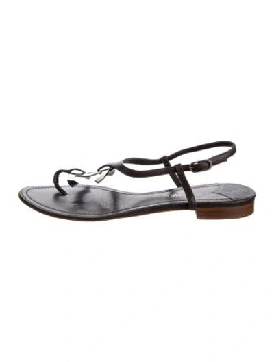 Pre-owned Chanel T-strap Interlocking Cc Logo T-strap Sandals In Brown