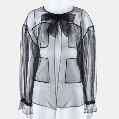 Pre-owned Chanel Tulle Blouse Fr 36 In Black