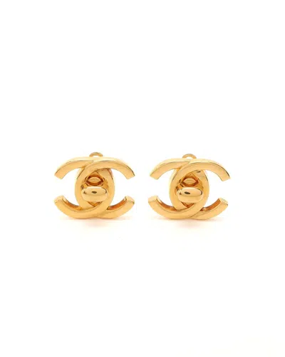 Pre-owned Chanel Turn Lock Clip-on Earrings In Gold